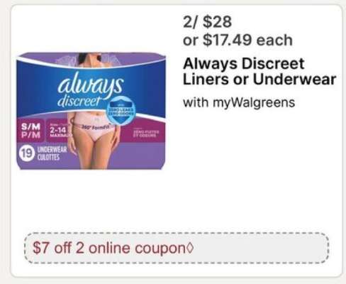 Always Discreet Liners or Underwear