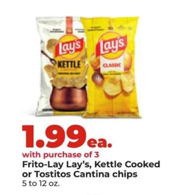 Frito-Lay Lay’s, Kettle Cooked or Tostitos Cantina chips