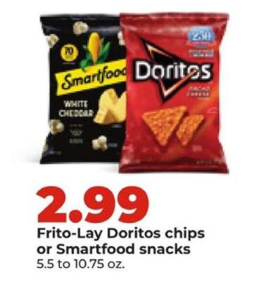 Frito-Lay Doritos chips or Smartfood snacks