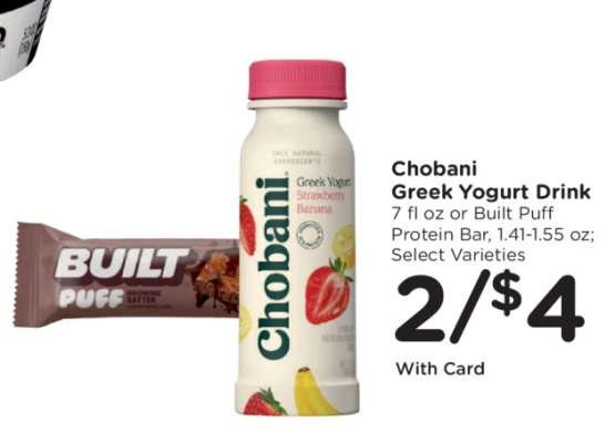 Chobani Greek Yogurt Drink or Built Puff Protein Bar