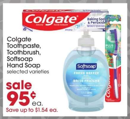 Colgate Toothpaste, Toothbrush, Softsoap Hand Soap