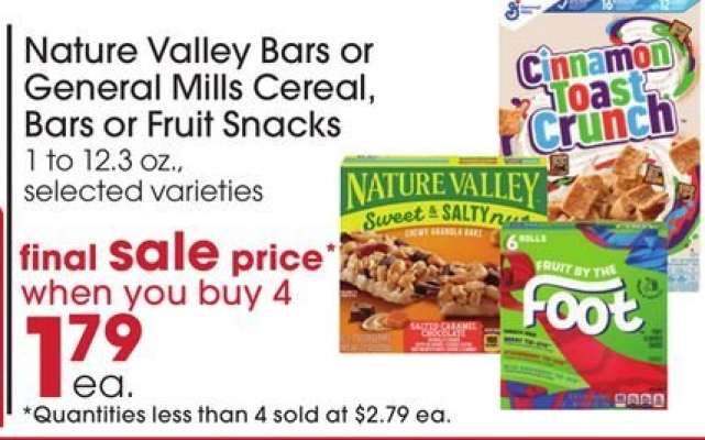 Nature Valley Bars or General Mills Cereal, Bars or Fruit Snacks