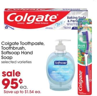 Colgate Toothpaste, Toothbrush, Softsoap Hand Soap