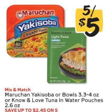 Maruchan Yakisoba or Bowls or Know & Love Tuna In Water Pouches