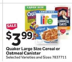 Quaker Large Size Cereal or Oatmeal Canister