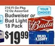 Budweiser or Bud Light 18 Pack