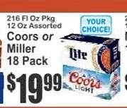 Coors or Miller 18 Pack