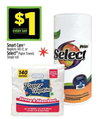 Smart Care Napkins 140 ct. or Select Paper Towels Single roll