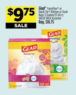 Glad ForceFlex or Quick-Tie Kitchen or Trash Bags