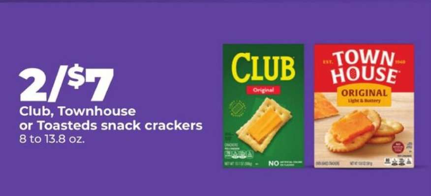 Club, Townhouse or Toasteds snack crackers