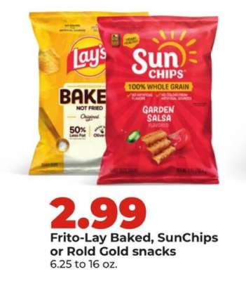 Frito-Lay Baked, SunChips or Rold Gold snacks