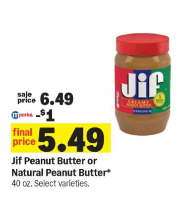 Jif Peanut Butter or Natural Peanut Butter