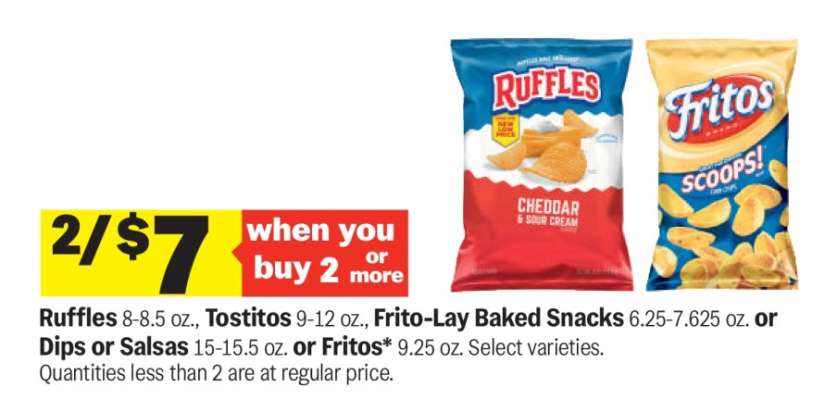 Ruffles, Tostitos, Frito-Lay Baked Snacks, Dips or Salsas, Fritos