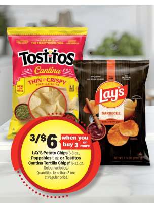 LAY’S Potato Chips, Poppables or Tostitos Cantina Tortilla Chips