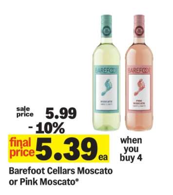 Barefoot Cellars Moscato or Pink Moscato