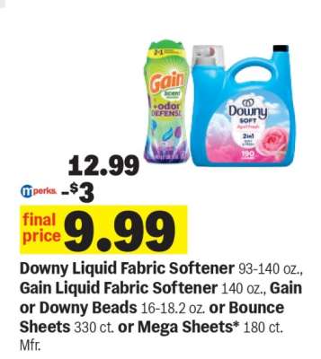 Downy Liquid Fabric Softener, Gain Liquid Fabric Softener, Gain or Downy Beads, Bounce Sheets or Mega Sheets