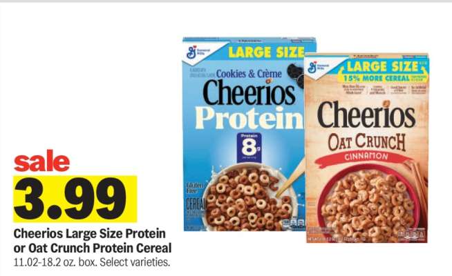 Cheerios Large Size Protein or Oat Crunch Protein Cereal