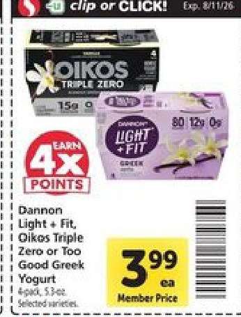 Dannon Light + Fit, Oikos Triple Zero or Too Good Greek Yogurt
