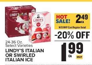 LINDY'S ITALIAN OR SWIRLED ITALIAN ICE