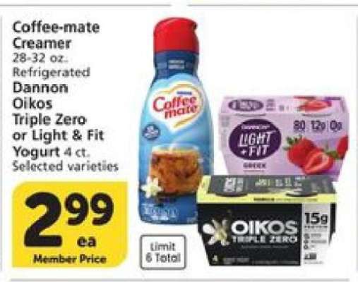 Coffee-mate Creamer, Dannon Oikos Triple Zero or Light & Fit Yogurt