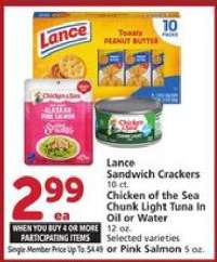 Lance Sandwich Crackers / Chicken of the Sea Tuna or Pink Salmon