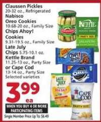 Claussen Pickles, Nabisco Oreo Cookies, Chips Ahoy! Cookies, Late July Chips, Kettle Brand, Cape Cod