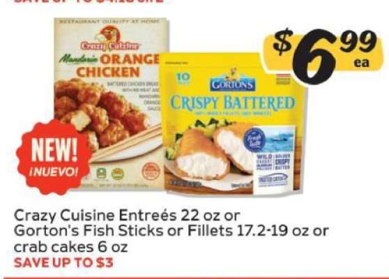 Crazy Cuisine Entrées or Gorton's Fish Sticks or Fillets or crab cakes