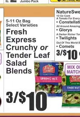 Fresh Express Crunchy or Tender Leaf Salad Blends