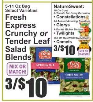 Fresh Express Crunchy or Tender Leaf Salad Blends