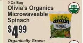 Olivia’s Organics Microwaveable Spinach