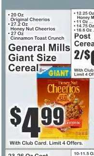 General Mills Giant Size Cereal*