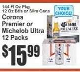 Corona Premier or Michelob Ultra 12 Packs