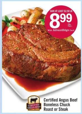 Certified Angus Beef Boneless Chuck Roast or Steak