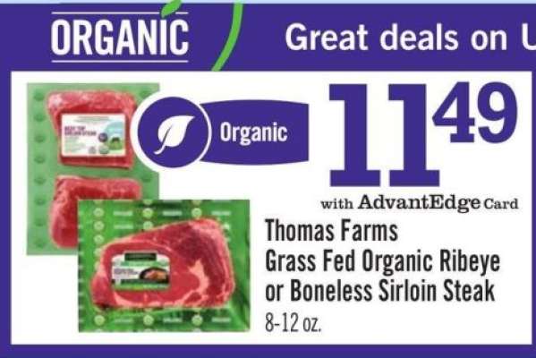 Thomas Farms Grass Fed Organic Ribeye or Boneless Sirloin Steak