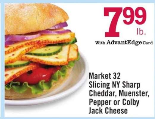 Market 32 Slicing NY Sharp Cheddar, Muenster, Pepper or Colby Jack Cheese