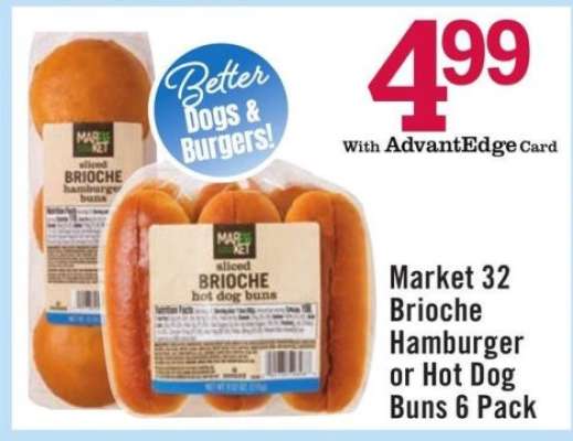 Market 32 Brioche Hamburger or Hot Dog Buns 6 Pack