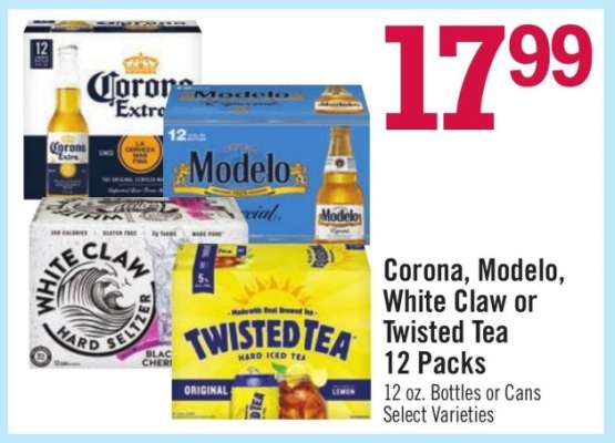 Corona, Modelo, White Claw or Twisted Tea 12 Packs