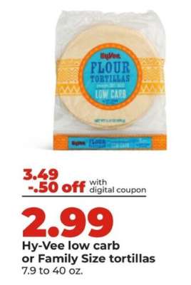 Hy-Vee low carb or Family Size tortillas
