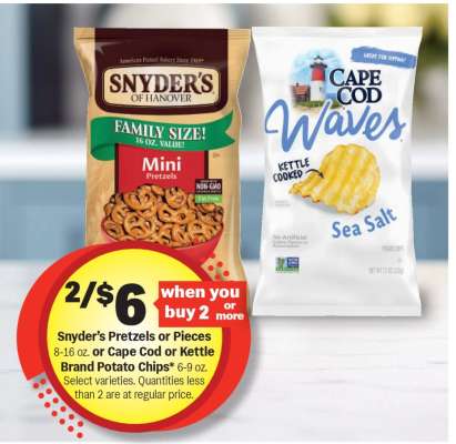 Snyder's Pretzels or Pieces / Cape Cod or Kettle Brand Potato Chips