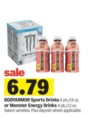 BODYARMOR Sports Drinks or Monster Energy Drinks