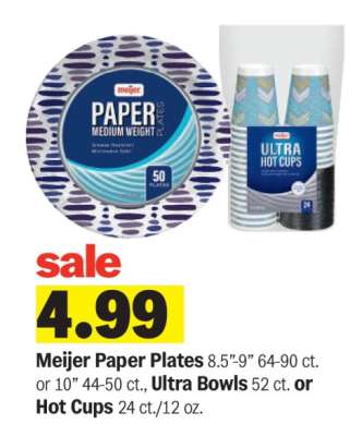 Meijer Paper Plates, Ultra Bowls, or Hot Cups