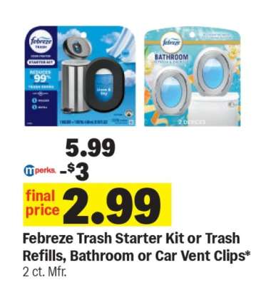 Febreze Trash Starter Kit or Trash Refills, Bathroom or Car Vent Clips