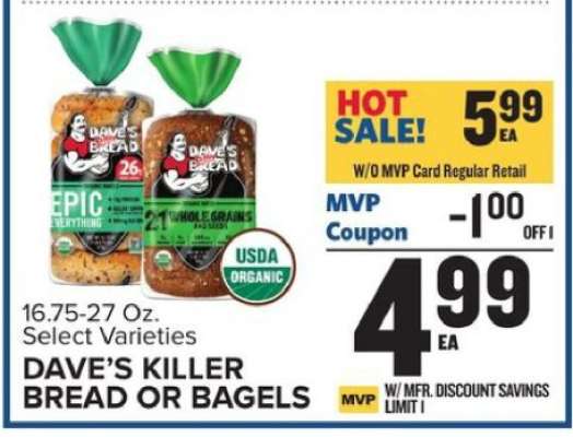 DAVE'S KILLER BREAD OR BAGELS