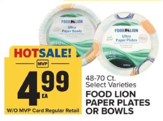 FOOD LION PAPER PLATES OR BOWLS