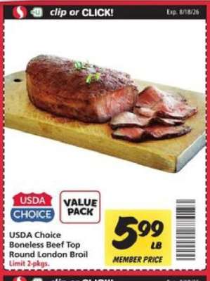 USDA Choice Boneless Beef Top Round London Broil