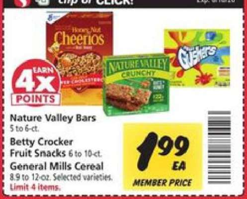 Nature Valley Bars, Betty Crocker Fruit Snacks, General Mills Cereal