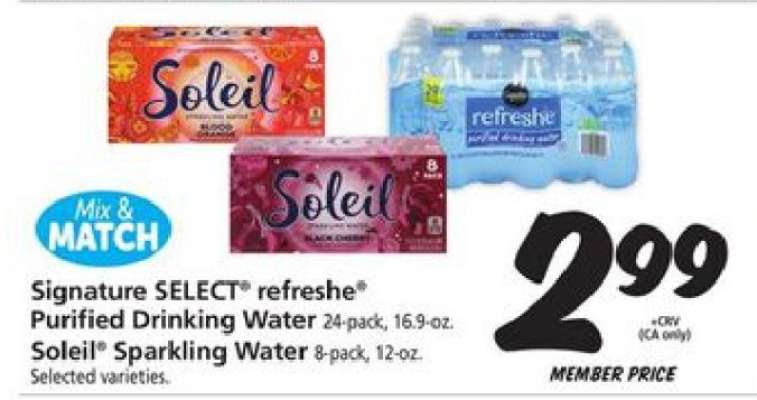Signature SELECT refreshe Purified Drinking Water & Soleil Sparkling Water