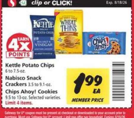 Kettle Potato Chips, Nabisco Snack Crackers, Chips Ahoy! Cookies