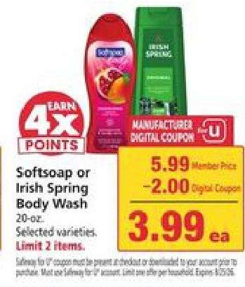 Softsoap or Irish Spring Body Wash