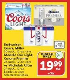 Budweiser, Coors, Miller, Modelo Oro Light, Corona Premier, Michelob Ultra